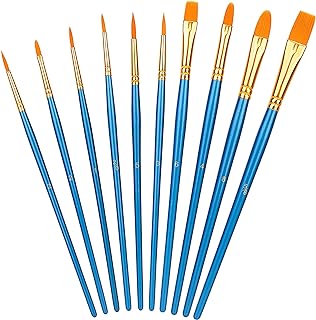 Transon Set 20 Pennelli Per Pittura Artistica - Acquerello, Acrilico, Gouache - Setole In Taklon Morbido, Colore Blu, 2 Set Da 10 Pezzi - 3